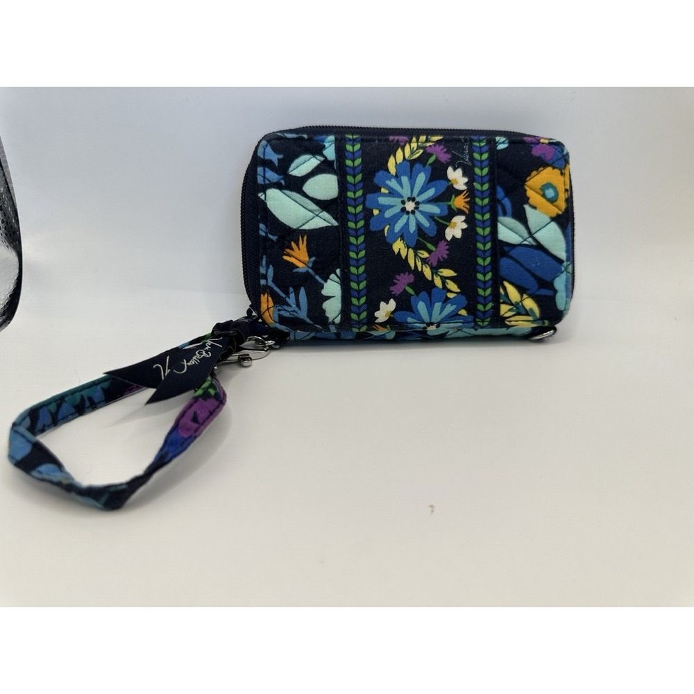 Vera Bradley Midnight‎ Blues Floral Quilted Wristlet Purse Wallet ID Card Case